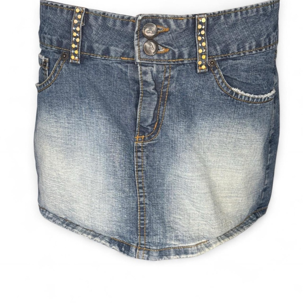 Machine Blue Denim Skirt with Stud Accents